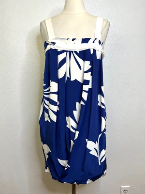 Robert Rodriguez Balloon Hem Floral Blue White Silk Lined Mini Dress Size 12 - Image 1 of 4