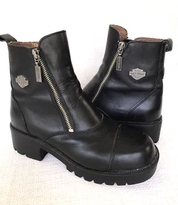 HARLEY DAVIDSON Womens Amherst Boots VTG Black Leather Sz 7.5 Sturgis Biker - Picture 1 of 18
