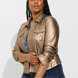 Torrid Faux Leather Fitted Trucker in Gold Sz 1X NWT - Picture 1 of 10