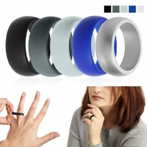 Medical Silicone Finger Ring Flexiable Rubber Wedding Rings Bands For Men Women - Picture 1 of 9