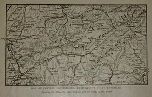 Antique 1917 WWI Sm World Atlas Map of Central Switzerland Geneva To St Gotthard - Picture 1 of 12