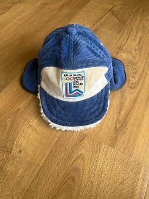 1980 Lake Placid Juegos Olímpicos de Invierno Pana Sombrero Ala de Vellón con Orejeras RARO Foto 1 de 4