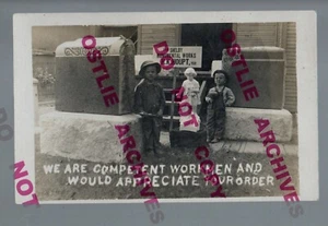 Shelby OHIO RPPC c1910 ADVERTISING Tombstone MONUMENT WORKS Funeral Grave KIDS! - Picture 1 of 5