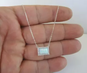 CIONDOLO COLLANA OPALE RETTANGOLARE CON DIAMANTI DA LABORATORIO / ARGENTO STERLING 925 / 18' - Foto 1 di 8