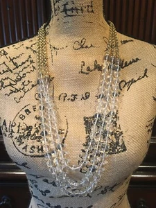Vintage J Crew  Gold and Clear Glass Bead Triple Strand Necklace 33” - Picture 1 of 9