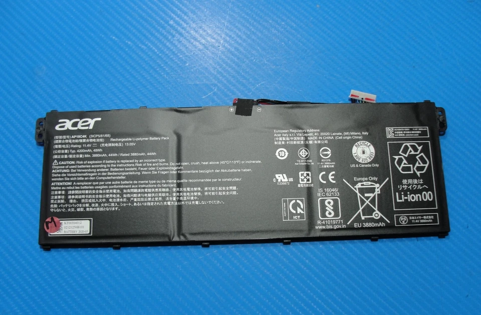 Batería Original para Portátil Acer Spin 3 SP314-54N-58Q7 14" 11.4V 48Wh 4200mAh AP18C4K Foto 1 de 3