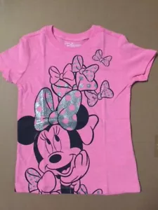 Disney Minnie Mouse - All The Bows T-Shirt - Pink With Silver Glitter Bows (NEW) - Picture 1 of 2