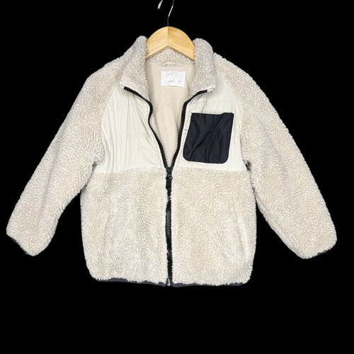 OFF WHITE Cappotto giacca sherpa bambino Zara full zip taglia 4 5 anni XS panna tasca ragazzo ragazzo