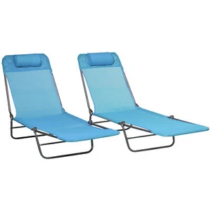 Folding Chaise Lounge Pool Chair Set of 2 Outdoor Sun Tanning Chairs with Pillow - Picture 1 of 9