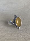 Natural Faceted Yellow Onyx Ring Size N 1/2 Sterling Silver 925 Plated Oval