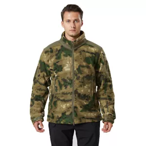 Camo Men's Fleece Jacket Warm Army Military Outdoor Casual Full Zip Coat Hiking - Picture 1 of 18