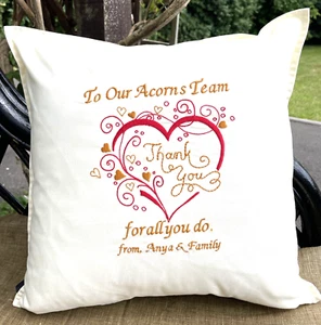 Thank you Gift Personalised Embroidered Hearts Teacher School Nurse Team Cushion - Picture 1 of 1
