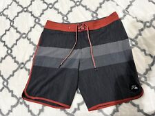 Size 34 Quicksilver Board Shorts Mens Black/Gray/Maroon Striped