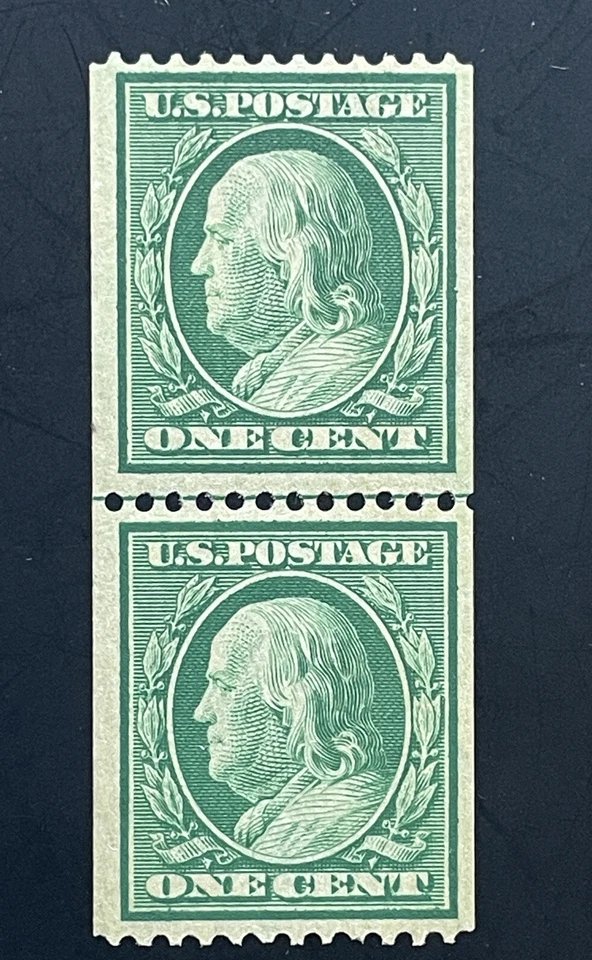 US  Stamps; Scott #348 Genuine Coil GUIDE LINE PAIR  M NH OG w/ PSE Cert $750 VF - Image 1 of 4