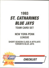 1993 St. Catharines Blue Jays Fleer/ProCards #3991 Checklist