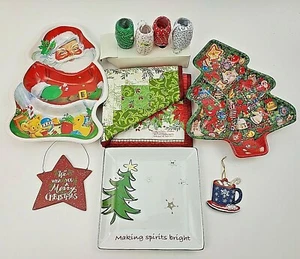 Plato de Navidad hecho a mano cinta rizadora mate 2 cuencos de plástico para servir - Imagen 1 de 7