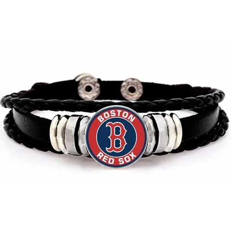 Boston Red Sox Mens Womens Kids Black Leather Bracelet w Gift Pkg D14 Cover