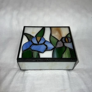 Vintage Iris  Stained Glass Trinket Box - Picture 1 of 5