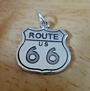Sterling Silver 18x15mm says Route 66 Sign Travel Charm - Picture 1 of 2