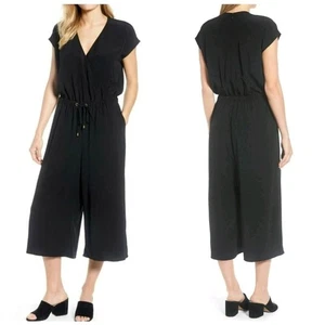 EILEEN FISHER Jumpsuit schwarz Tencel Gaze weites Bein 3X Tasche Gummibund kuschelig - Bild 1 von 12