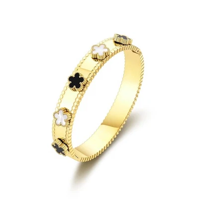 Brazalete Brazalete Trébol para Mujer Chapado en Oro 14K y Oro Blanco Acero Inoxidable Foto 1 de 4