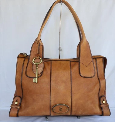 Fossil Vintage Reissue Lock & Key Brown Leather Shoulder Tote Bag - Image 1 of 4