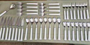 Vintage NORITAKE Japan 18-8 weiß Porzellan Griff 40 Stück Flach/Silberbesteck Set - Bild 1 von 16