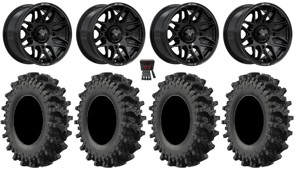 MSA Radar 14" Wheels Gloss Blk 28" MotoSlayer Tires Polaris Sportsman - Image 1 of 4