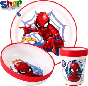 Spiderman 3Pcs Reusable Bicolor Premium Kids Dinner Tableware Set Plate, Bowl & - Picture 1 of 12