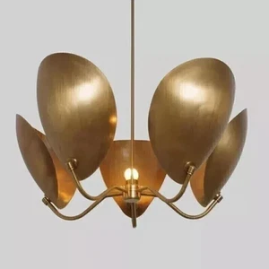 5 Light Curved Shades Pendant Mid Century Modern Raw Brass Sputnik Chandelier - Picture 1 of 8