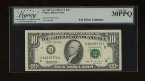 DBR 1995 $10 FRN Dallas Fr. 2032-K Legacy 30 PPQ Serial K92699770A - Picture 1 of 2