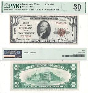 1929 $10 Corsicana, Texas PMG VF-30 Charter 3506 - Picture 1 of 1