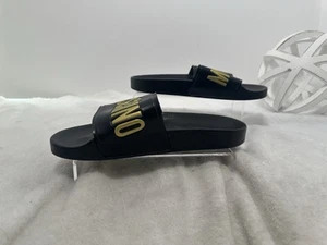 Moschino Women's Logo Slide Sandal US 8 - Black & Gold - Picture 1 of 7