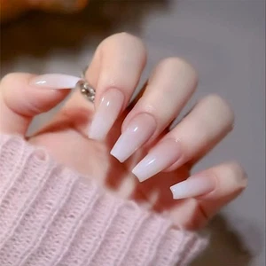 Long Square Press-on Nails Gradual Color French False Nails Finger Nail Decor - Picture 1 of 10