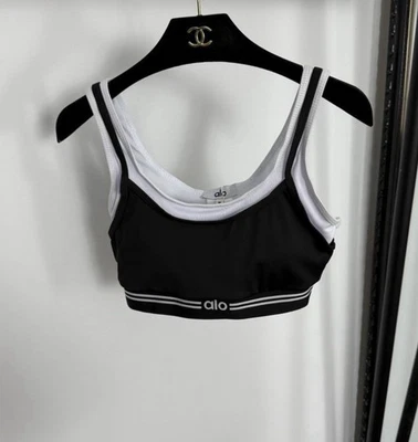 Sujetador Alo Yoga Blanco y Negro Superpuesto Camiseta sin Mangas Pequeño Nuevo con Etiquetas Foto 1 de 2