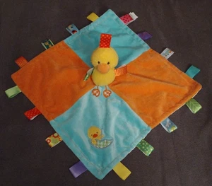 Taggies Mary Meyer Baby Lovey Yellow Duck Chick Orange & Blue Ivory Satin Back - Picture 1 of 6
