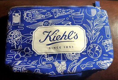 Kiehl's Blue & White Graphics Canvas Makeup Cosmetic Travel Zipper Bag  - Image 1 of 4