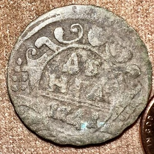 1741 Denga OLD RUSSIAN IMPERIAL COIN ORIGINAL. King Ioann. Not Cleaned. - Picture 1 of 3