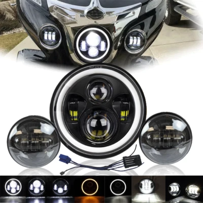 Faro LED halo de 7 pulgadas DRL + Kit combinado de luces antiniebla de 4,5" para motocicleta Harley Foto 1 de 4