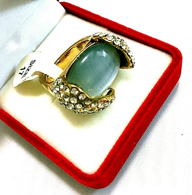 Anillo de cóctel ancho enchapado en oro de 18 quilates cristal frontal tamaño 6 caja de regalo - Nuevo Foto 1 de 4