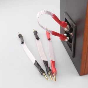 4X20cm Hifi Audio Silver Plated OFC Flat Jumper Links Speaker Cable Banana Plugs - Picture 1 of 8