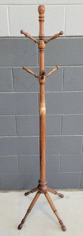 ANTIQUE Victorian OAK COAT TREE HAT RACK STAND Arts & Crafts TURNED WOOD Mission Cover