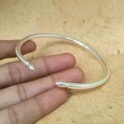 Solid 4mm Rounded Cuff Bracelets Plain Round Bangles Bracelets Mens Bracelets - Image 1 of 4