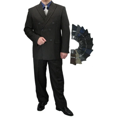 Luxurious Men's Regular-Fit DB Gangster Stripe Suit BLACK & Socks, $299+ - Image 1 of 4