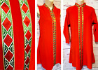 Vtg 70s Lorraine Velour Knee Length Robe & Silky Nylon Short Gown Red Gold Trim