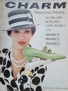 1959 Charm Fashion Magazine Portada SOLO Zapato Verde Negro Blanco Vestido Sombrero - Imagen 1 de 1