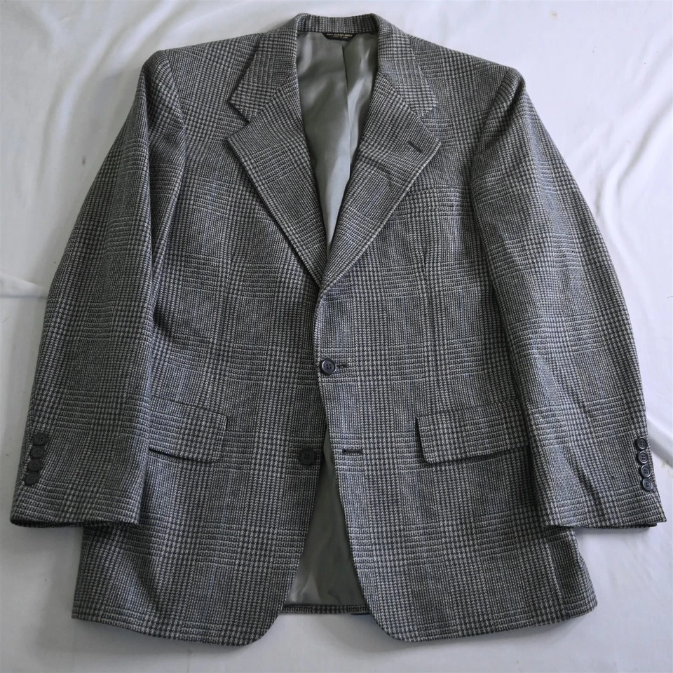 Chaqueta Blazer Abrigo Deportivo De Colección Bill Blass 40S Gris Pata de Gallo Tweed Hecha en EE. UU. Para Hombres Foto 1 de 4