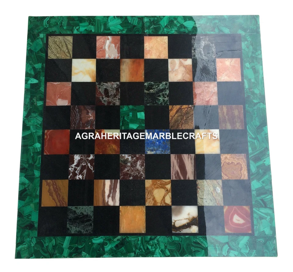 Marble Chess Table Top Malachite Pietra Dura Inlay Thanks Giving Decorate H2745 - Image 1 of 1