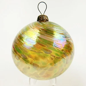 Vintage mundgeblasenes Kunstglas irisierend goldenes Ornament Wirbel Mosaik 3" - Bild 1 von 10
