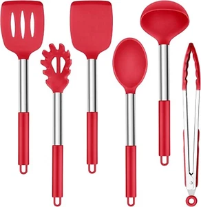 Küchenhelfer Set 6-teilig Kochutensilien Geschirr Silikon Antihaft Rot B542 - Bild 1 von 6